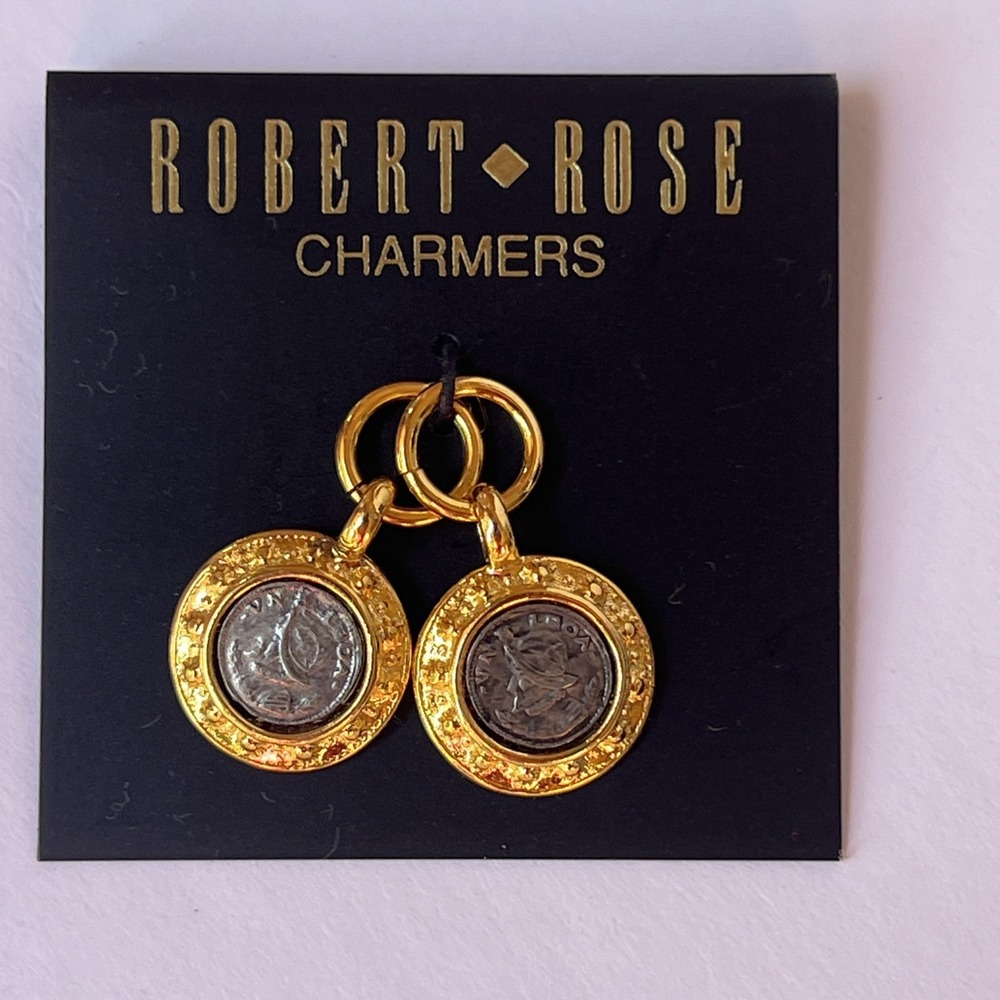 VTG Robert Rose Charmers Coin Charms Set of 2 Gold Tone NOS Original Card